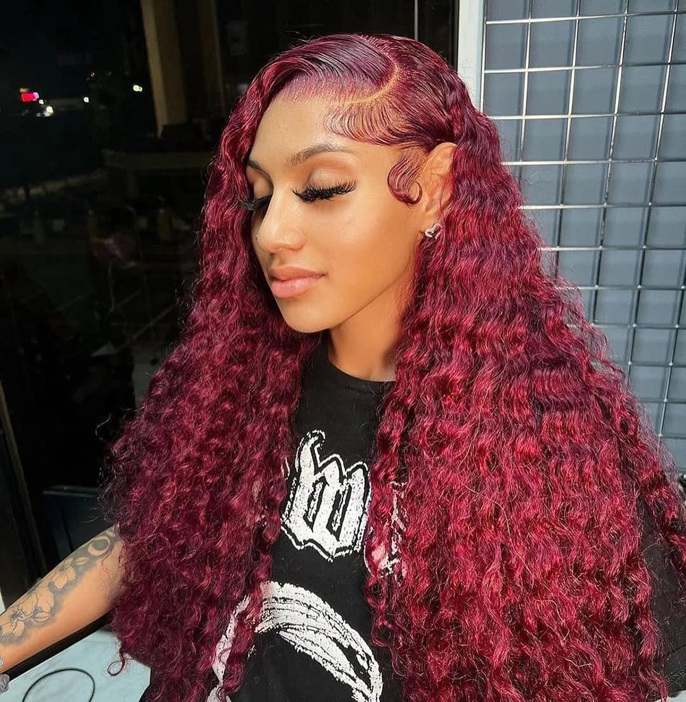 99J Burgundy Lace Front Wigs Human Hair 13x6 Deep Wave HD Lace Frontal