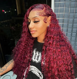 99J Burgundy Lace Front Wigs Human Hair 13x6 Deep Wave HD Lace Frontal