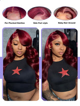 99j Burgundy Lace Front Human Hair Wig Body Wave 13x6 HD Lace Frontal
