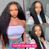 Glueless Kinky Straight Lace Front Human Hair Wig Yaki Straight 13x6 HD Lace Frontal Wig 7x5 HD Transparent Lace Closure Wigs