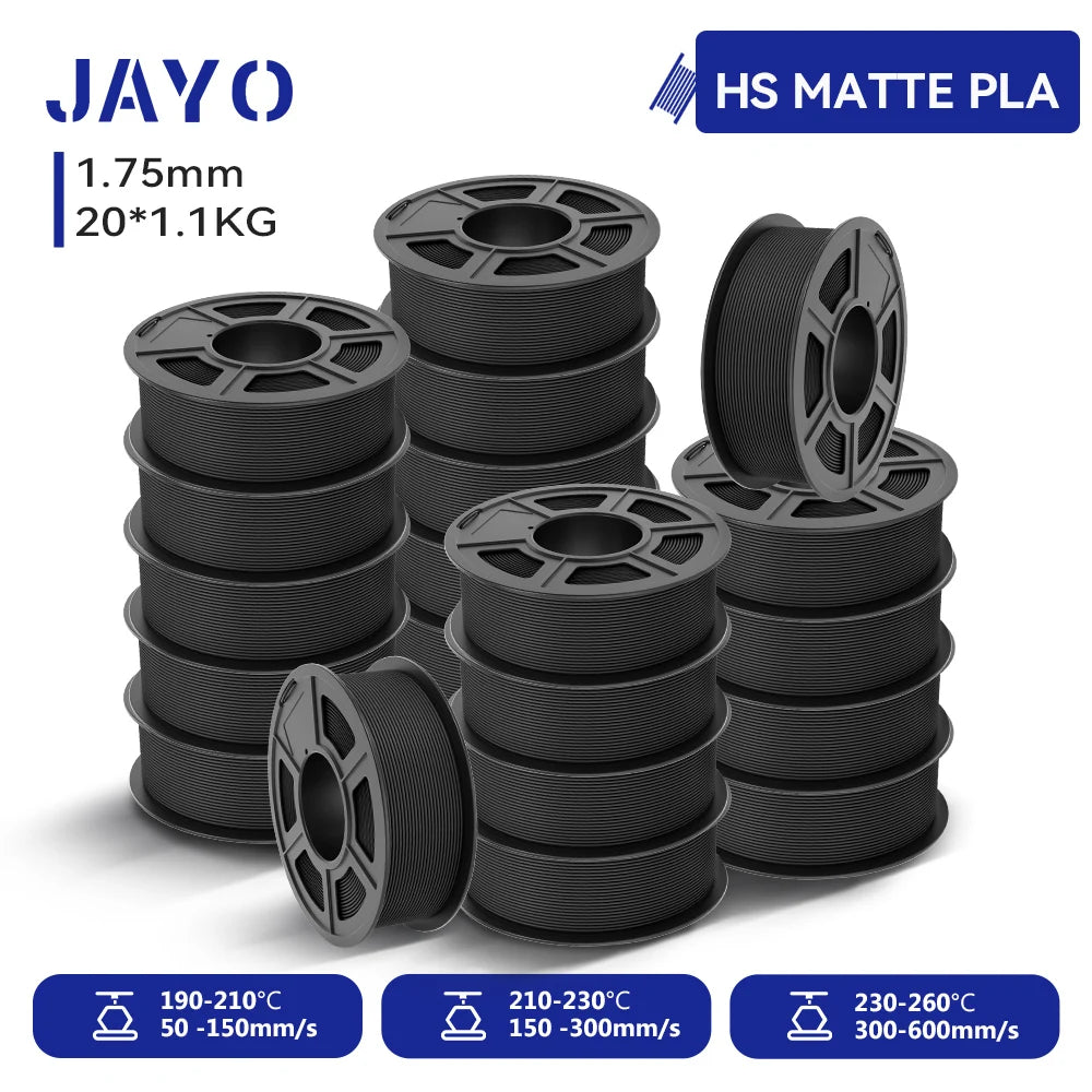 JAYO 20 Rolls 3D PLA Matte/High Speed PLA matte Printer Filament 1.75mm Neatly Wound PLA with Matte Finish Print for 3D Printer