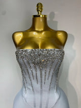 Women Sexy Strapless Backless Long Bandage Dress Fashion Light Grey Sleeveless Beading Cocktail Party Luxury Birthday Gown