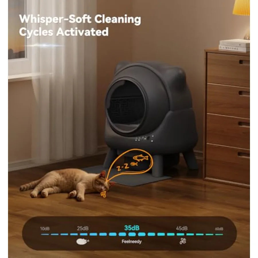 Self Cleaning Litter Box Automatic Litter Box with Odor Control Robot Cat Ears Design 65L APP Real-Time Monitor for Multiple Ca