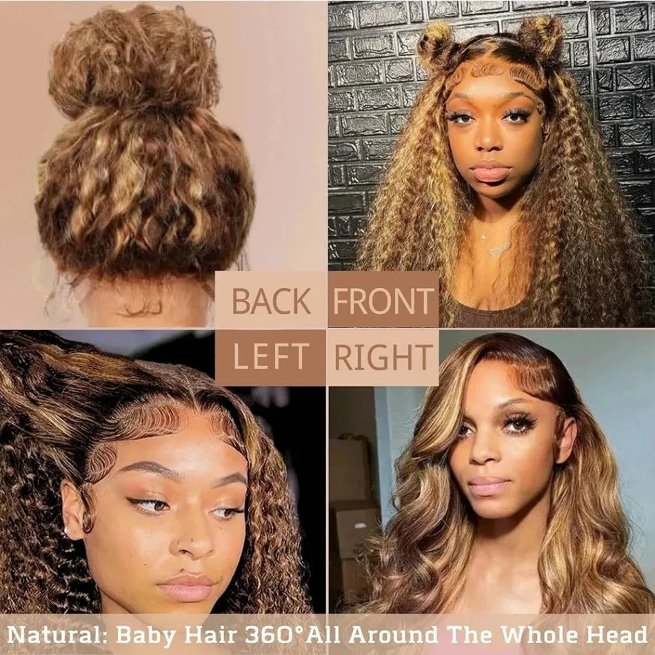 Highlight 360 Full Lace Wig Human Hair Pre Plucked Hd Deep Wave Frontal Wig Invisible Drawstring Curly Human Hair Wigs 3032 Inch