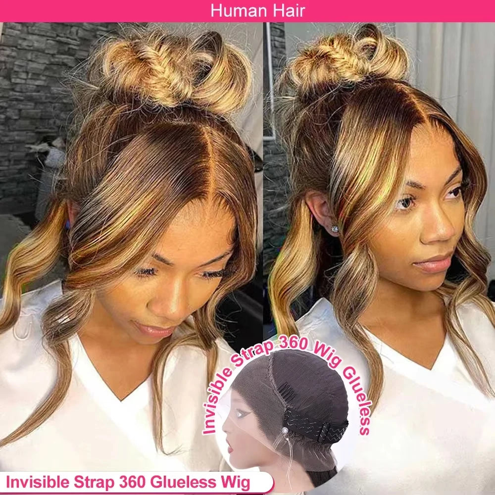 200% Highlight Wig Bone Straight 360 Full Hd Lace Front Wig 30 40 Inch 13x6 Colored Lace Frontal Human Hair Wigs 4/27 Blonde Wig