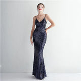 HBLL Women Strap Party Maxi Dress Sexy V Neck Evening Dress Celebrity Purple Sequin Dress Long Prom Formal Occasion Dress