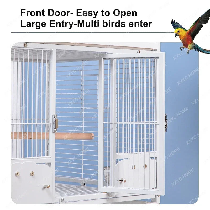 TTLarge Outdoor Bird Aviary Flight Metal Triple Parrot Breeding Stackable Bird Cage For Finches With Wheel