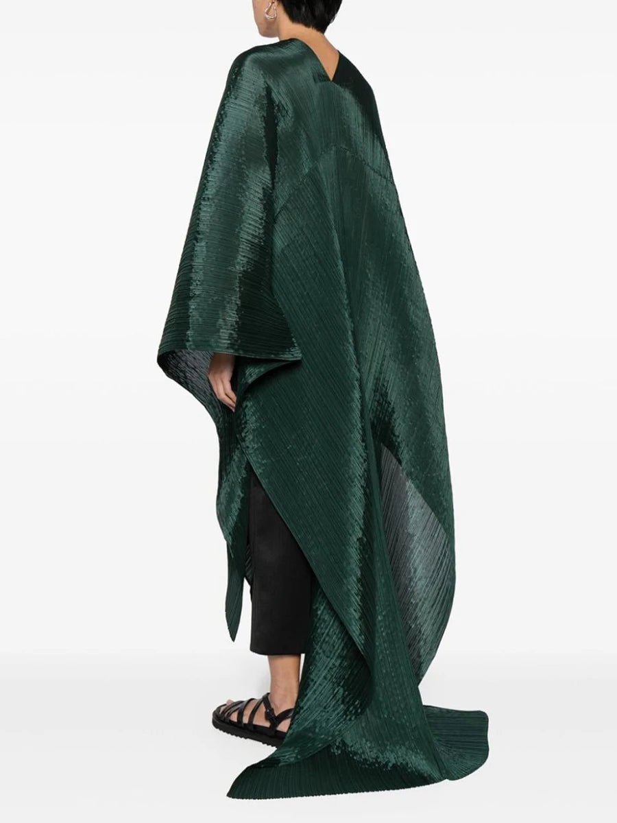 Miyake Pleated Women's Medium Length V-neck Drooping Blouse Dress