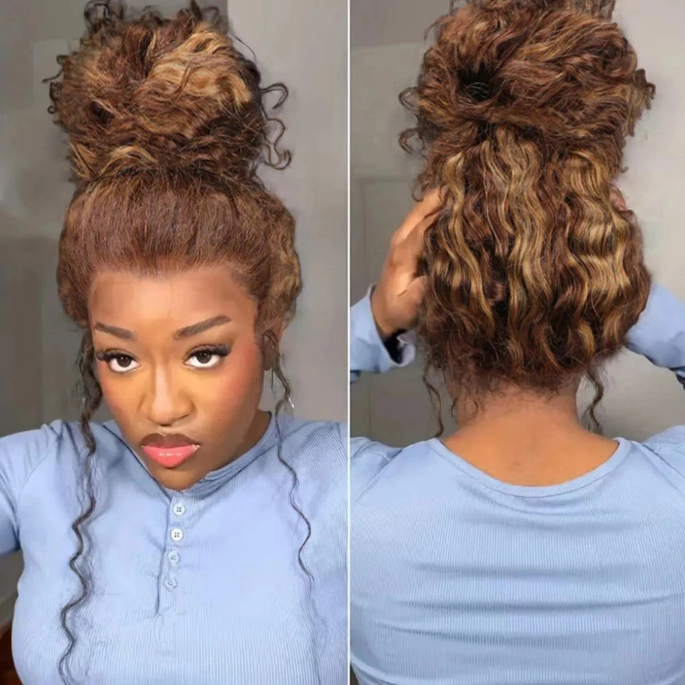 SoGreat 200% Density Curly Wigs 360 Lace Wig Invisible Drawstring Deep Wave Wig Highlight Wig Human Hair Pre-Pluck Brazilian