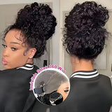 Kinky Straight 360 HD Lace Frontal Wigs Brazilian Human Hair 220 Density Black 360 Full Lace Wig Invisible Drawstring For Women