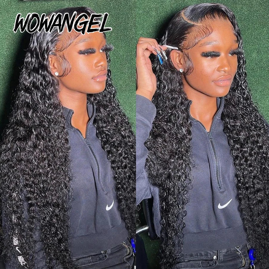 WOWANGEL Curly Wigs 250% 13x6 HD Lace Front Wigs 32in Water Wave Glueless Human Hair Wigs Pre Plucked Remy Brazilian Hair