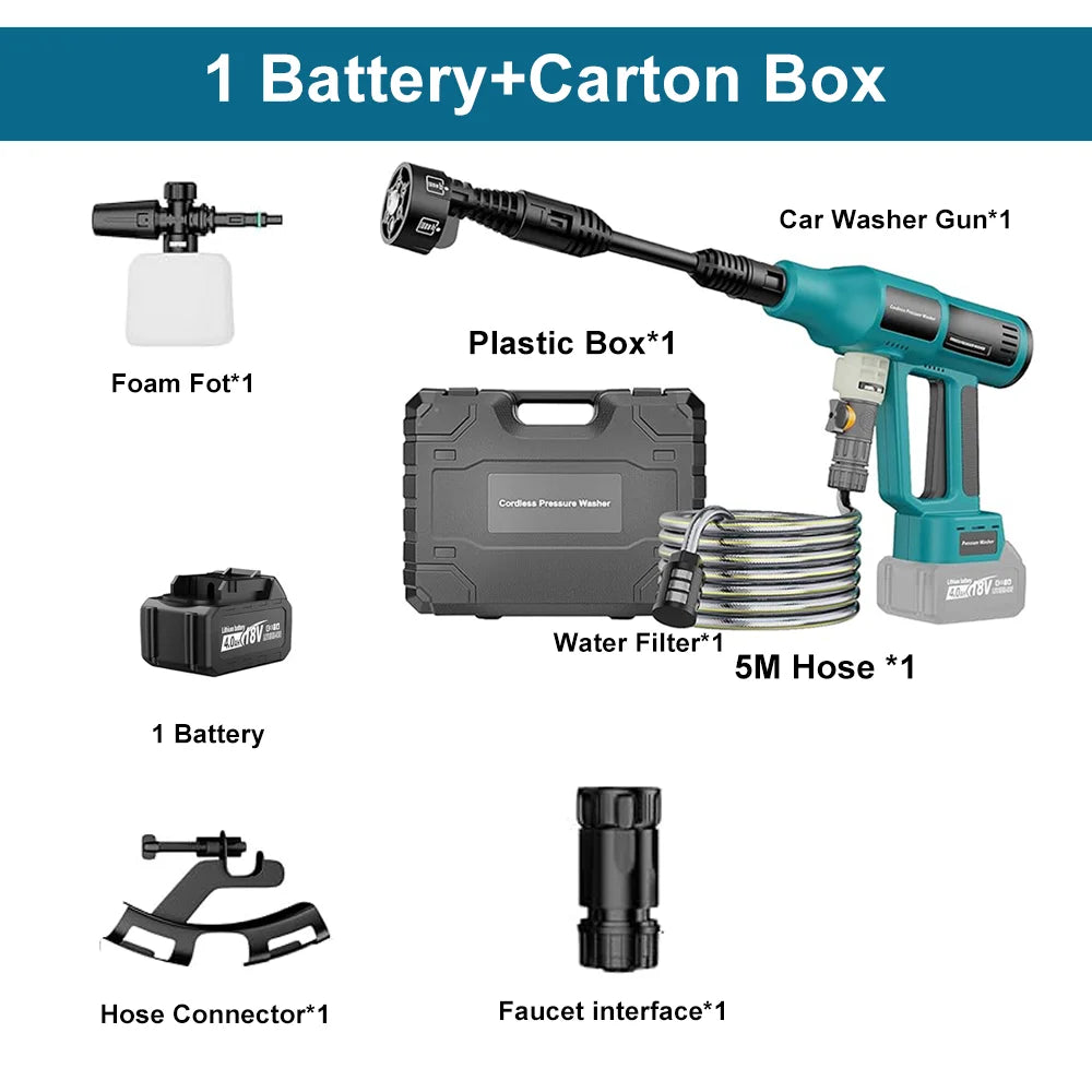 250Bar Brushless Electric High Pressure Car Washer Gun 6-in-1 4 Gears Car Washing Garden Water Spray Gun for Makita 18V Battery