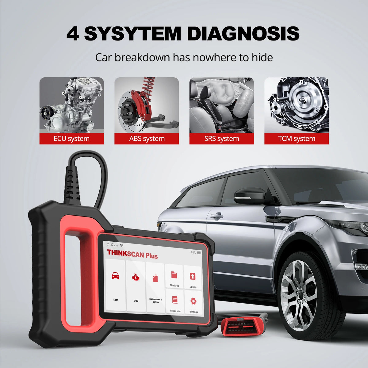 THINKCAR Thinkscan Plus S5 OBD2 Scanner ABS/SRS/ECM/TCM System Auto Vin Diagnostic Scan Tool Car Repair Tools For DIY Car Owner