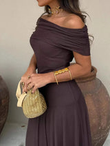 Women Diagonal Collar Summer Solid Long Dress Female Sleeveless Backless Pleated Party Dress 2023 Casual Streetwear Maxi Dresses