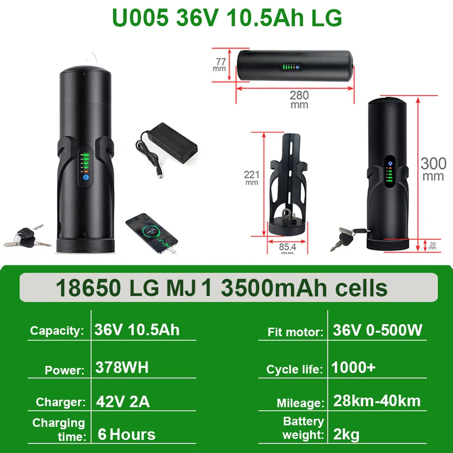 Mini Bottle EBike Battery 36V 10.5Ah 9Ah 48V 7Ah San-yo 18650 Li-ion Battery Pack for Bafang TSDZ2 250W 350W 500W Motor