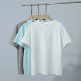 Amii Women's T-Shirt 2026 Summer New Round Neck Drop Shoulder Cotton Tee Lace Embroidered Woman Loose Fit Knit Tops 12622048
