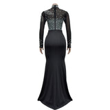HBLL Women Long Sleeve Birthday Dresses Sexy Hot Diamond Process Pearl Beading Sexy See Through Dress Party Club Night Dress