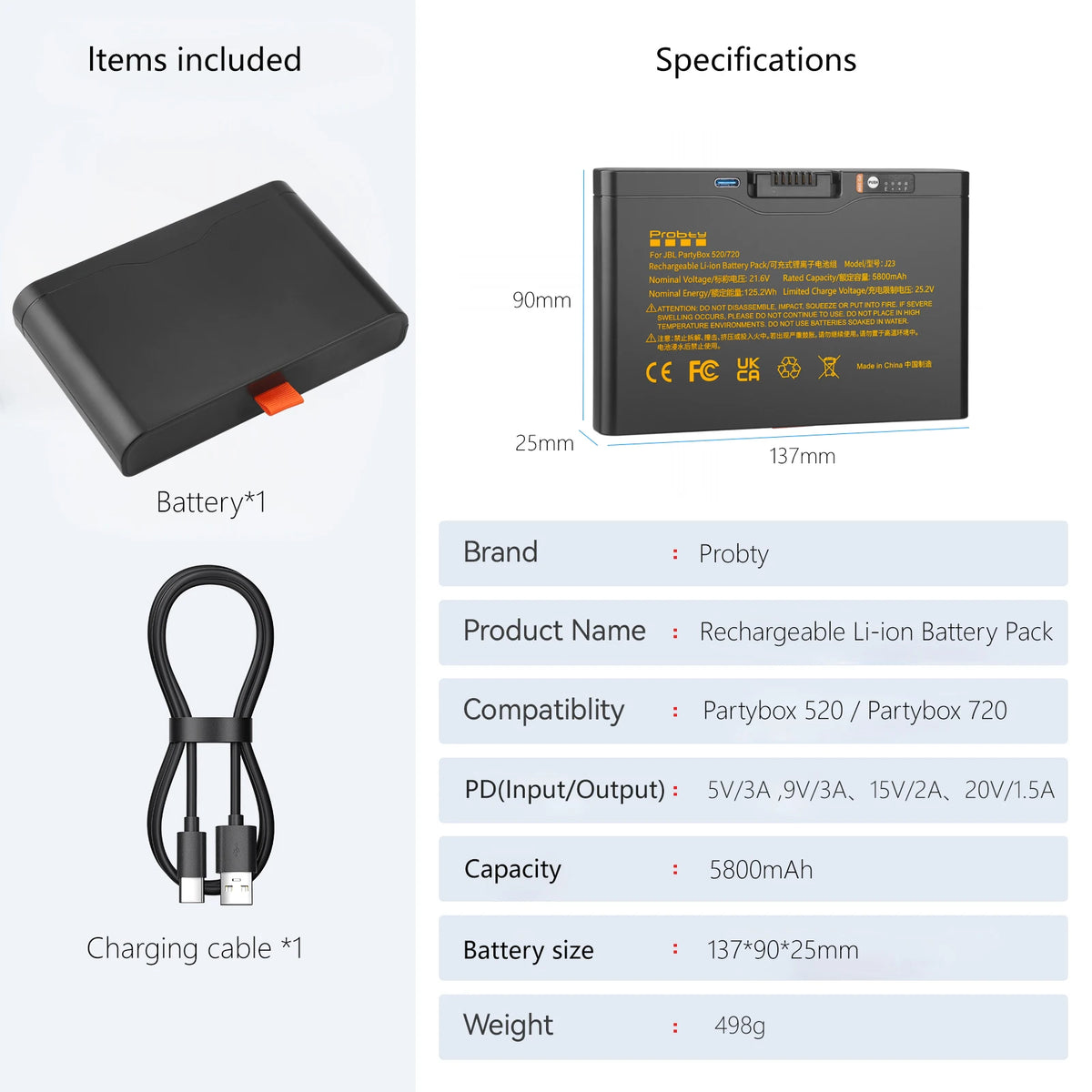 5800mAh Replacement Battery for JBL Partybox 520 Partybox 720 BOOMBOX 4 Bluetooth Speaker with TYPE-C PD Fast Charging Port