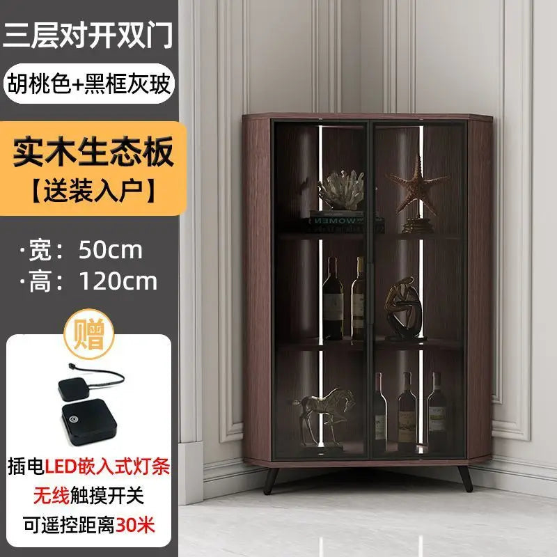 Corner Cabinet with Light Solid Wood Living Room Corner Corner Cabinet Display Bookcase Storage Triangle Cabinet Dining