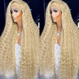 Finros 613 Blonde 13x6 HD Lace Frontal Wig Deep Wave 13x4 Transparent Lace Curly Human Hair Wigs for Women Blonde Water Wave Wig