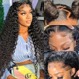 250% 13x6 HD Deep Wave Lace Frontal Wigs Brazilian Water Wave 40Inch 13x4 Curly Lace Front Pre Plucked Human Hair Wigs Baby Hair 5x5 Ready to Go HD Lace Glueless For Black Women