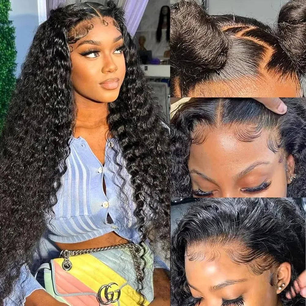 250% 13x6 HD Deep Wave Lace Frontal Wigs Brazilian Water Wave 40Inch 13x4 Curly Lace Front Pre Plucked Human Hair Wigs Baby Hair 5x5 Ready to Go HD Lace Glueless For Black Women