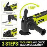 Electric Oscillating Tool for DIY and professional use green ABS plastic body 2.5-Amp motor 3.2 oscillation angle 7 variable sp