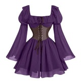 Renaissance Period Medieval New Long Sleeved Women's Bubble Sleeve Dress Halloween Fashion Retro New Party Waist Cinched Skirt
