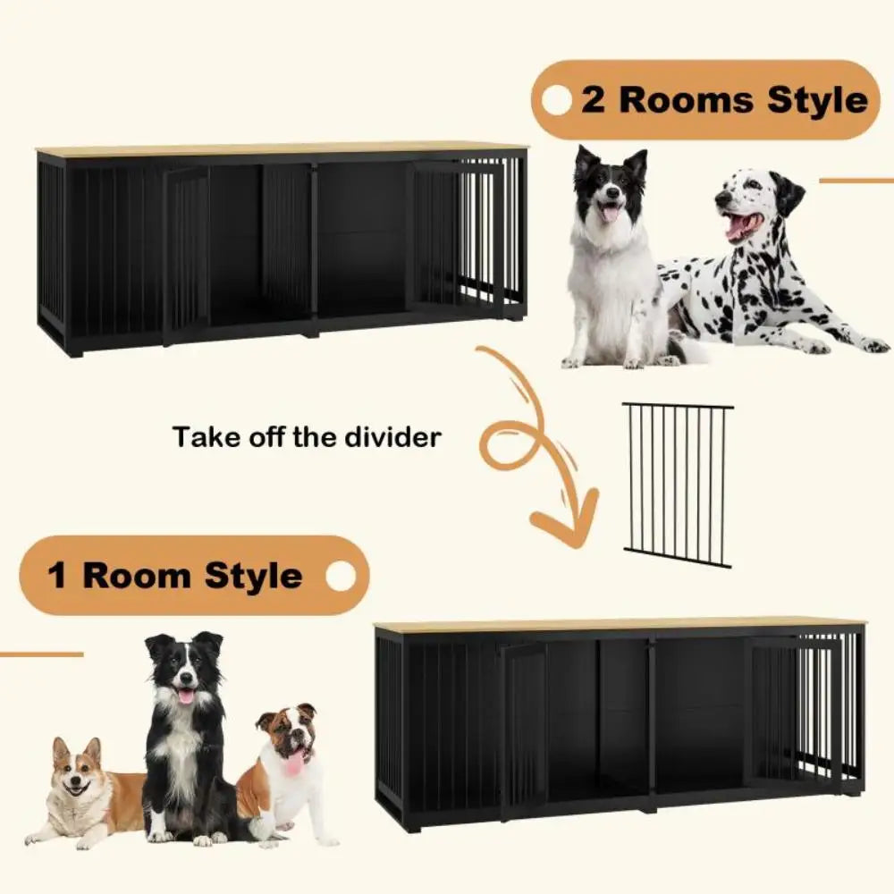 94.5" Extra Large Dog Crate Furniture, Heavy Duty Dog Kennel with a Removable Divider, Indoor Furniture Style Dog Crate House