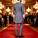 Men Grey Double Breasted Tailcoat Suit 2 Pieces White Peak Lapel Gold Buttons Slim Fit Jacket Pants Set Wedding Groom Tuxedo For Party Prom