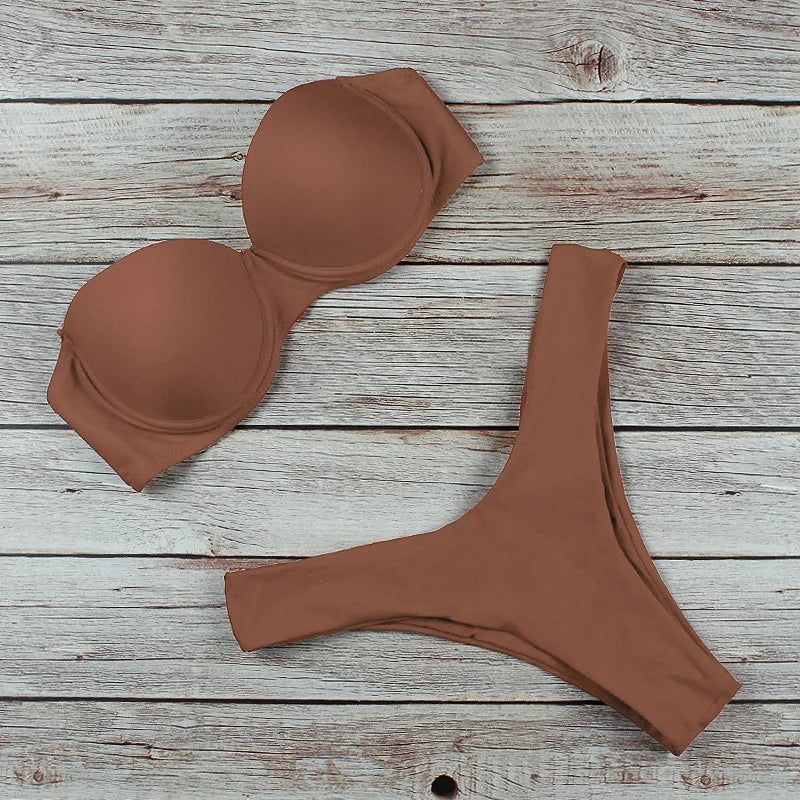 Sexy Push Up Thong Bikini 2025 Women Leopard Bandeau Swimsuit Brazilian Swimwear Female Bathing Suit Swimming Summer Beachwear