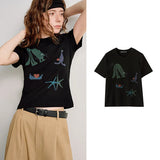 TOYOUTH women's Lyocell Cool Touch T-shirt 2026 Spring New Art Collaboration Slim Fit Short Sleeve Tops