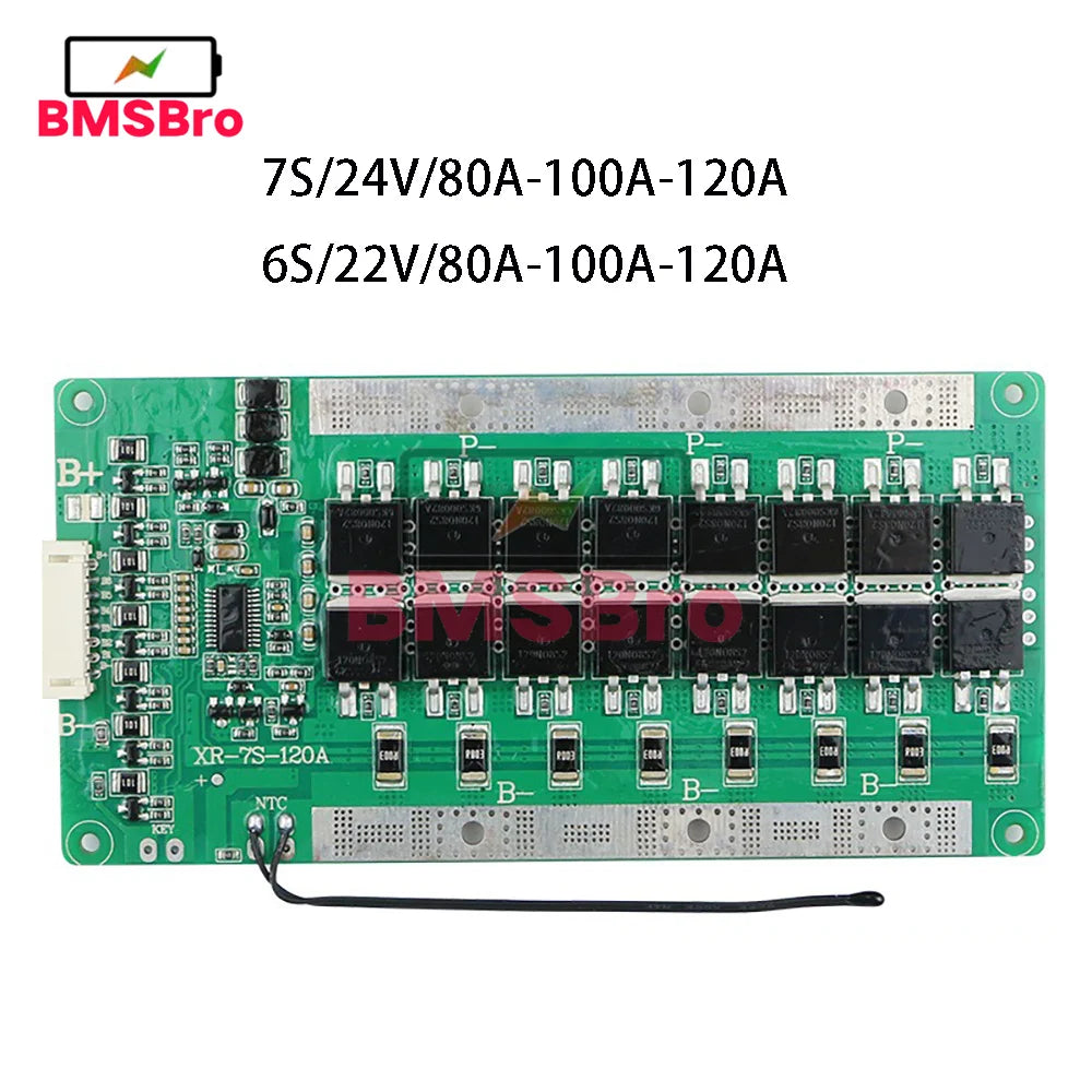 BMS 7S 120A 32MOS Lithium Battery Balancer Equalizer Charge Protection Board Common Port with NTC Temperature Protect for Ebike