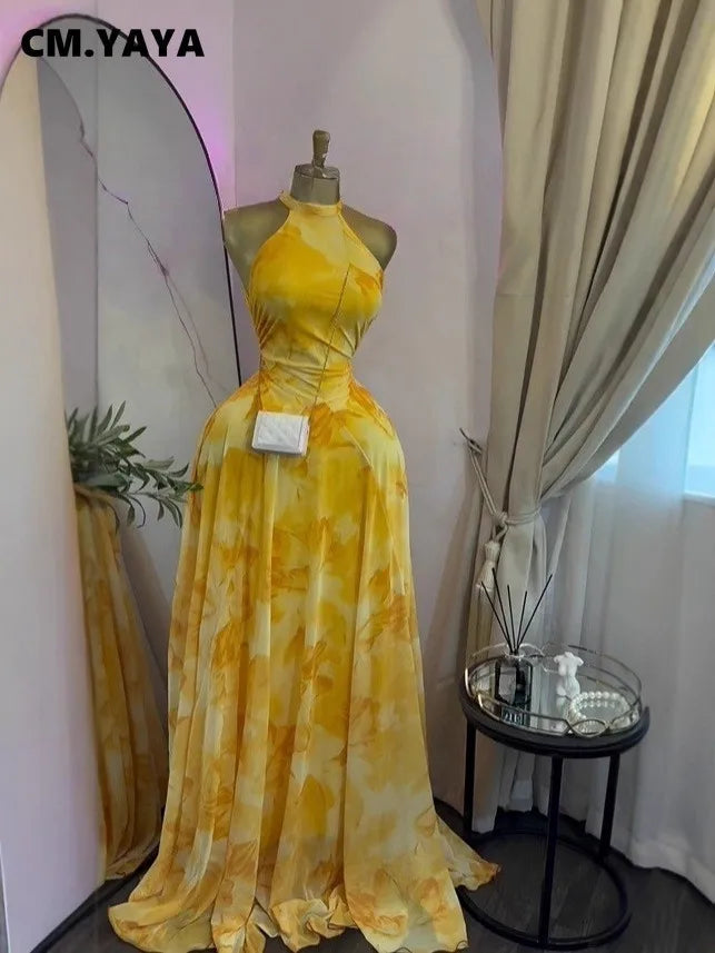 GLCMYAYA 2026 New Women O-neck Sleeveless Floral Print Mermaid Maxi Dress Evening Birthday Beach Sexy Night Party Long Dresses