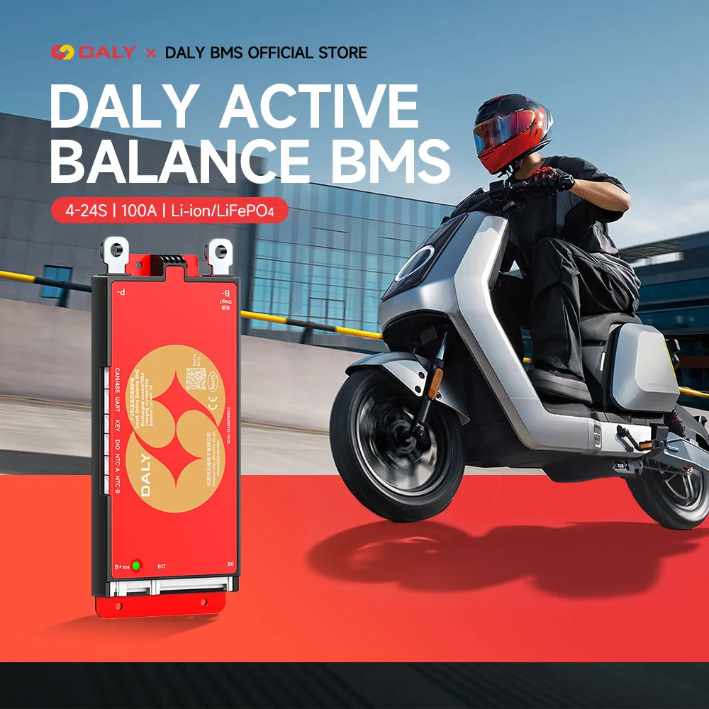 DALY BMS 12V 24V 100A Smart BMS 4S-8S with BT Function 1A Active Balance BMS for LiFePO4 Lithium Ion Battery RS485 CAN