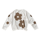 imakokoni original autumn loose white T-shirt women's artistic versatile plush flower casual long sleeved top