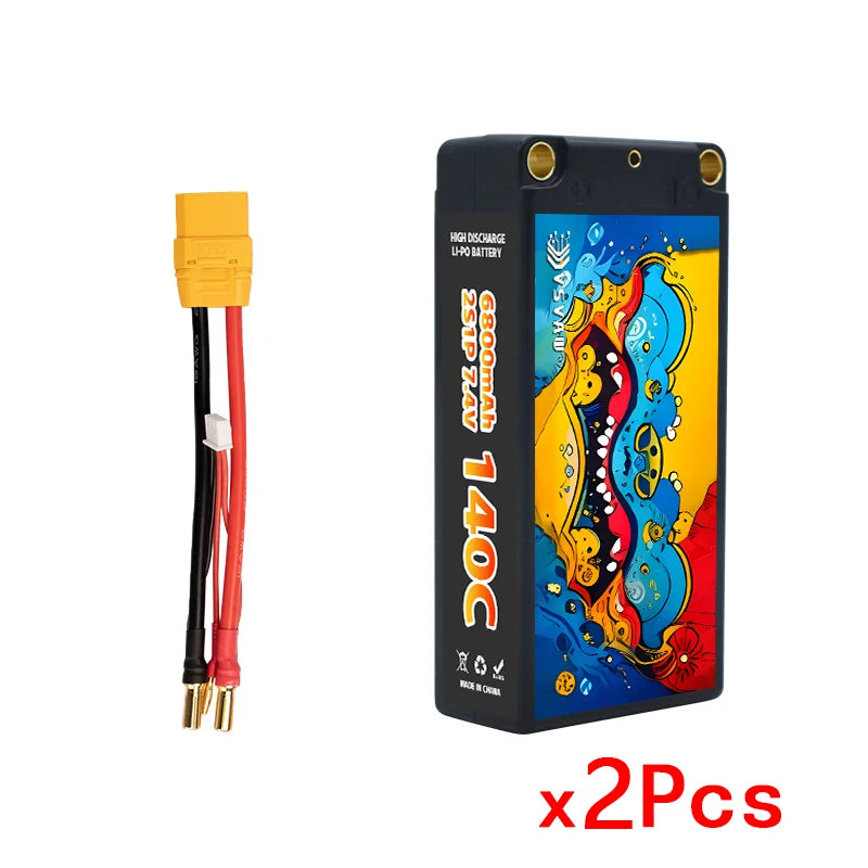 2Pcs GNB Lipo Battery 2S 7.4V 7.6V 4600mAh 5800mAh 6800mAh 120C 130C 140C HV Shorty Hard Case With 5MM T Plug For RC Car Boat
