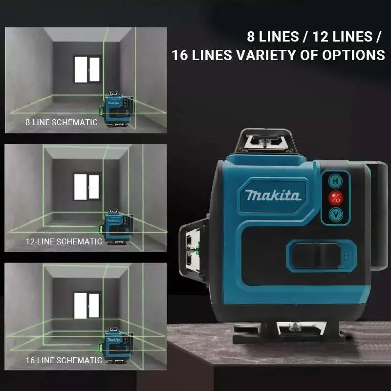 Makita 18V Battery,16Lines4D Green Laser Level, 360°Self Leveling High Precision Horizontal Vertical Cross Line For Construction