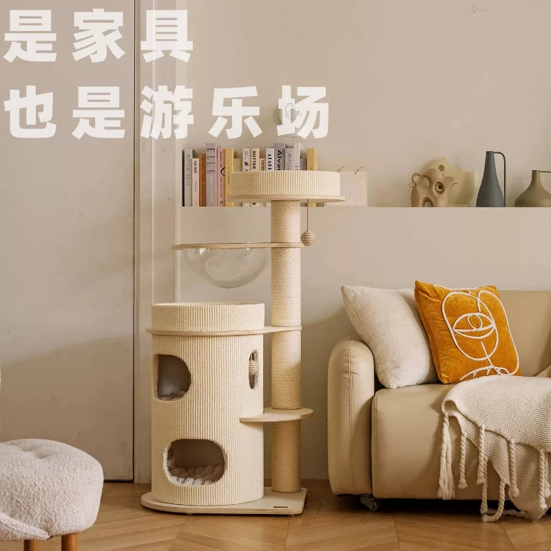 Nordic Minimalist Cat Tree Modern Solid Wood Space-Saving Cat Tree Toy Comfortable Furniture & Scratchers Rascador Gatos FYCT