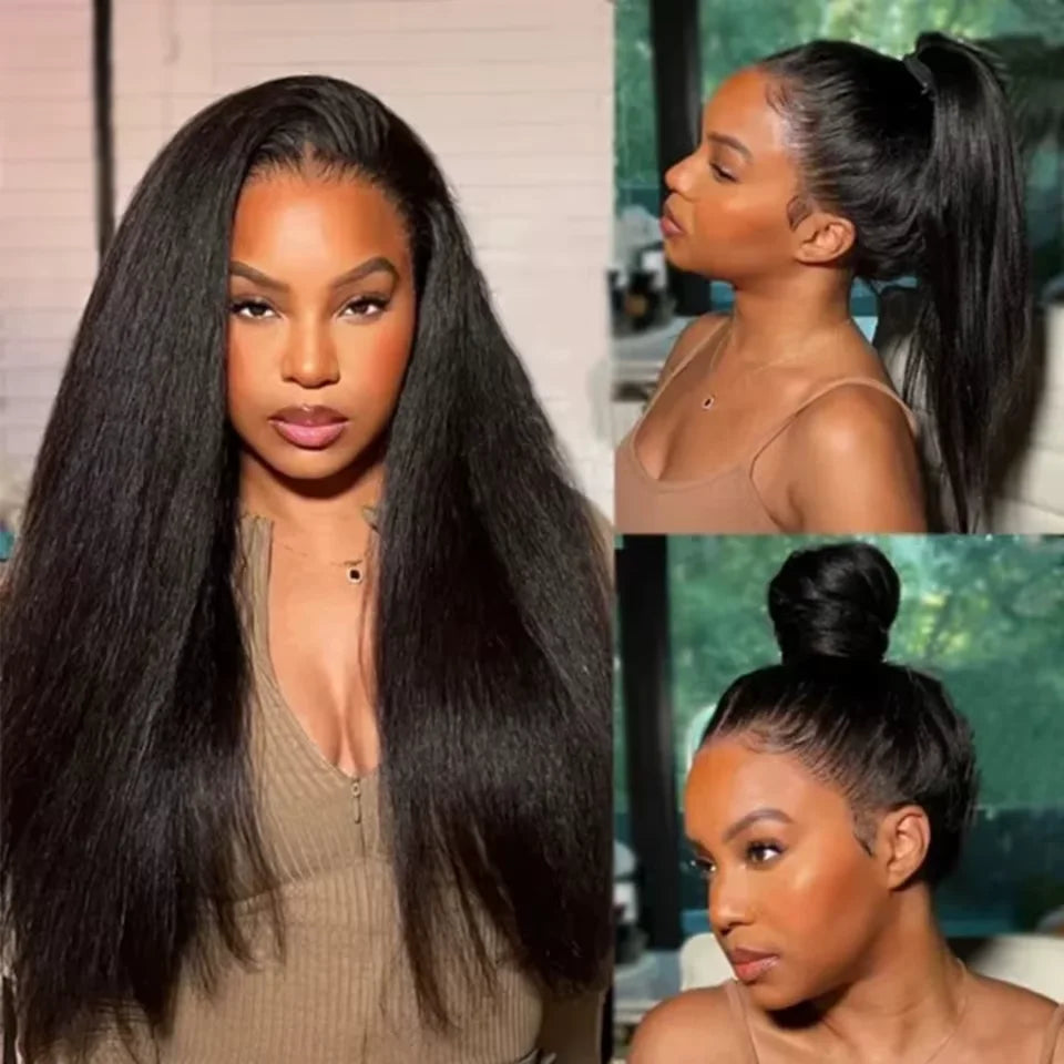 36 Inch Invisible Strap 360 HD Full Lace Glueless Wig Kinky Straight Frontal Wig Yaki Straight Lace Front Human Hair Wig
