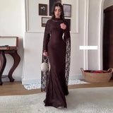 LGRQ 2026 New Elegant Round Neck Long Sleeved Waist Slimming Dress With Lace Shawl Temperament Women's Party Gown 19DB2591