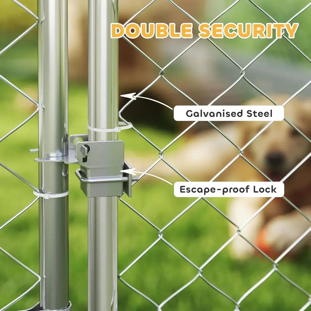 Large Outdoor Dog Kennel 20x7.5x7.5 ft, Heavy Duty, Waterproof, Adjustable Bowl Rack, Secure Lock, Galvanized Steel Enclosure fo