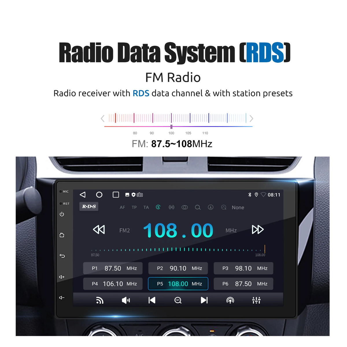 7" Double 2 DIN Android 14 CarPlay Car Stereo Multimedia Video Player GPS Navigation Wifi FM/RDS Bluetooth Multimedia Fit Nissan