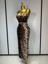 Women Sexy Leopard Print Sleeveless Bodycon Dresses 2025 Celebrity Elegant Evening Club Party Luxury Birthday Guest Gowns