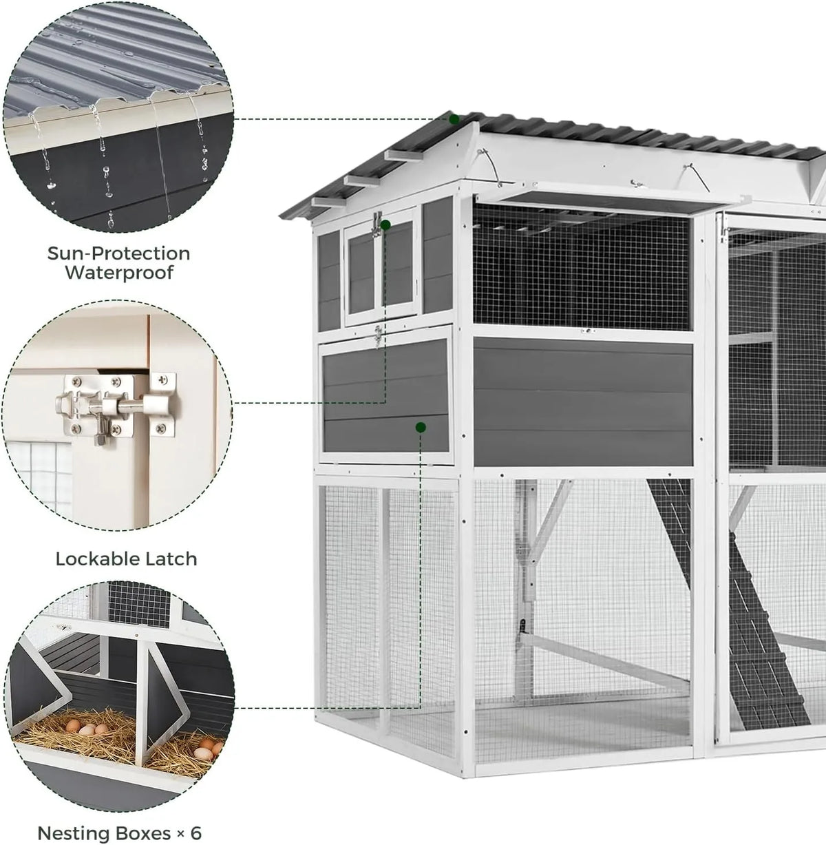 Extra Large Chicken Coop w/ Run, Wood Chicken House w/ Nesting Boxes & Roost Bar
