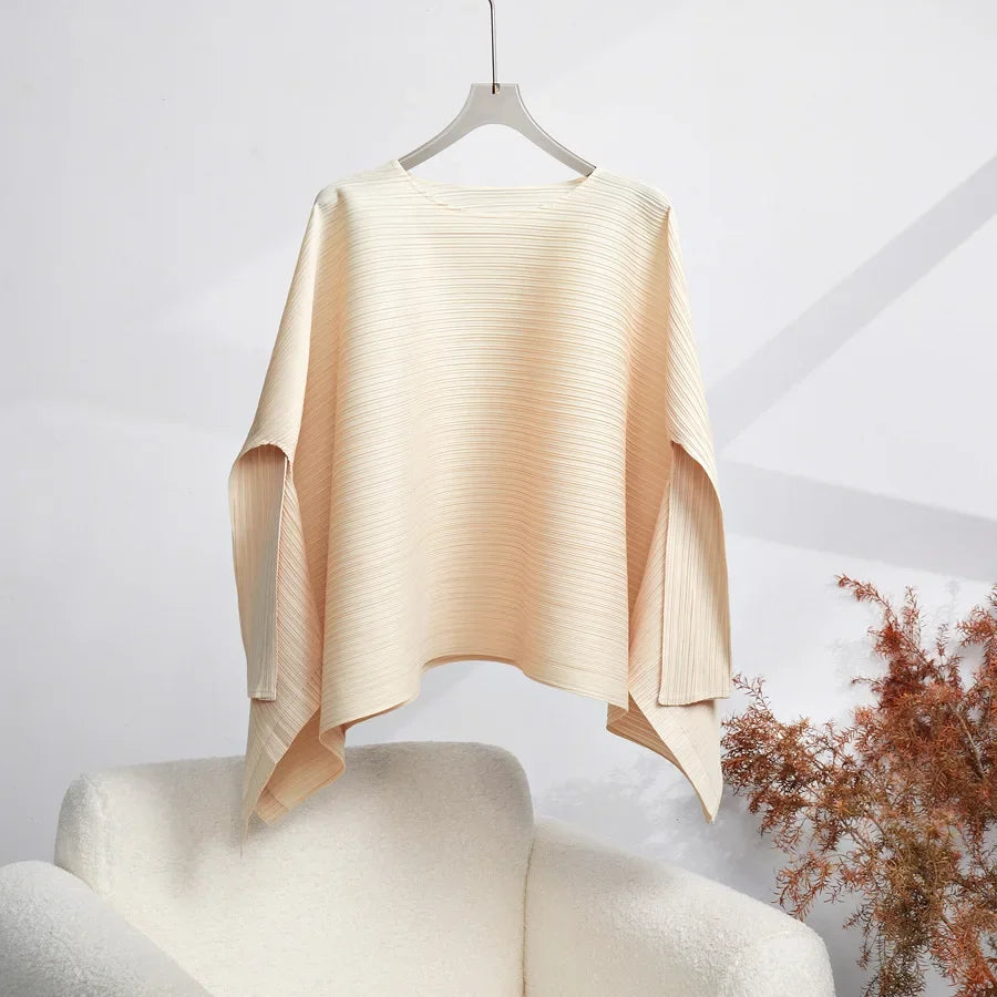ALSEY Miyake Women's Long Sleeve Top Summer New Harajuku Style Simple Plus Size Loose Peplum Pleated T-shirt Female Clothing