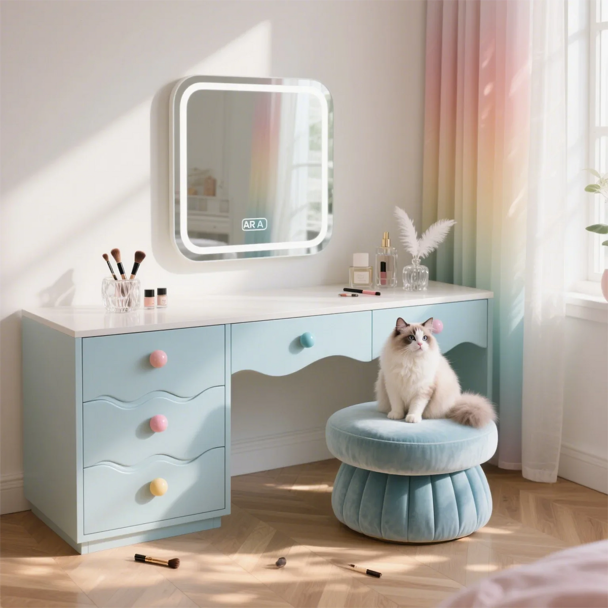 XX39New cream style pink solid wood chest integrated bedroom makeup table storage cabinet
