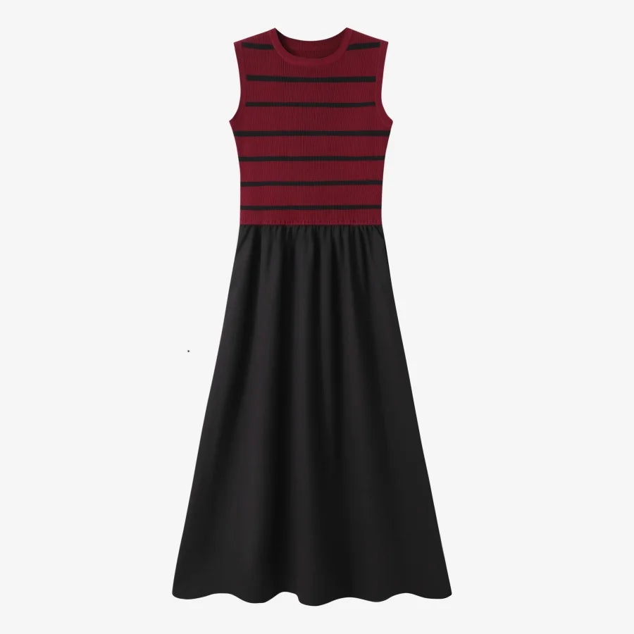 AS AW25 stripe knitting cardigan + sleeveless patch dress maxi matching set for woman clothing