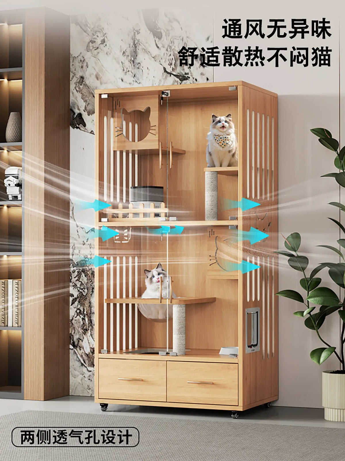 Cat nest cat villa solid wood household indoor litter box with toilet integrated cabinet luxury large cat house