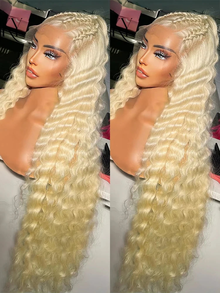 30 40 Inch Water Wave Honey Blonde 613 HD Lace Frontal Wig 13x6 Curly Human Hair Wigs Pre Plucked 220% Density Loose Deep Wave Wigs Human Hair Colored 13x4 Lace Front Wig For Women
